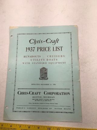 Ad Chris Craft Boat Brochure 1937 36 Price List Runabouts Cruisers Utility Early
