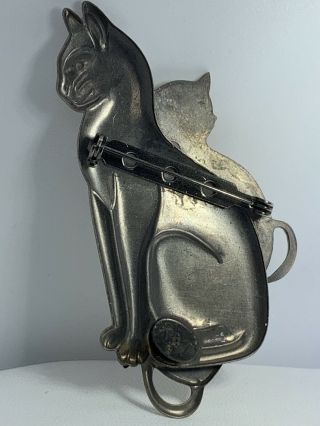 Vintage Signed K&T 3 Cats Brass Pewter Copper Tone Cat Brooch Pin 2