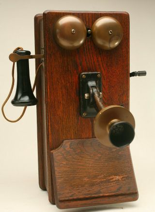 Antique Telephone Stromberg Carlson Oak Wall Crank Complete