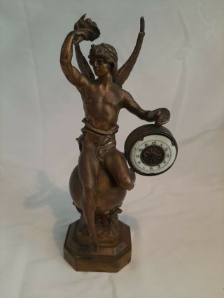 Antique Waterbury Clock Co.  Bronze Cupid Statue Holding Clock,  Art
