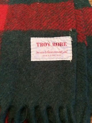 VTG Troy Robe Red Green Plaid Wool Blanket w/Fringe & Carrier/Bag 51x69 2