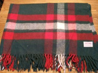 VTG Troy Robe Red Green Plaid Wool Blanket w/Fringe & Carrier/Bag 51x69 3