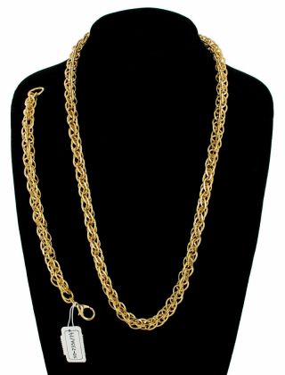 Vintage Chunky Gold Tone Mesh Links Chain Bracelet 7.  5 " Necklace 24 "