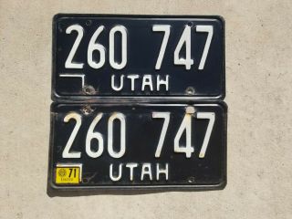 Utah License Plates Pair 1968 With 1971 Sticker Yom Impala