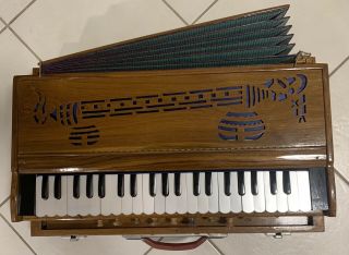 Vintage Harmonium Antique Indian Instrument In Wood Box Portable Suitcase Model