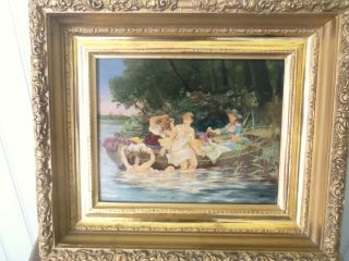 Fine Antique French Oil On Panel Framed Painting After F.  Dufaux " Bathers "