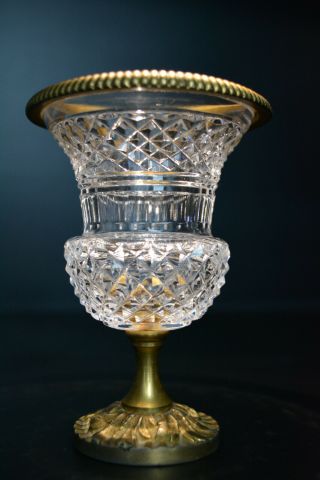 Elegant French Empire Style Gilt Bronze & Cut Crystal Vase