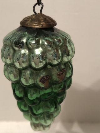 Antique 1840 - 1900’s Green Grape Mercury Glass Kugel Paper Label Remnants