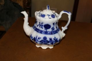 Antique Johnson Bros.  Holland Onion Flow Blue Tea Pot