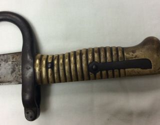 SCARCE ANTIQUE 1875 FRENCH NAVY BAYONET WITH BRASS HANDLE AND SCABBARD 3