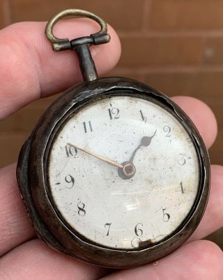 A Old Antique Verge / Fusee Pair Cased Pocket Watch,  Spares Or Restoration 1750.