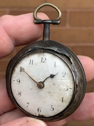 A OLD ANTIQUE VERGE / FUSEE PAIR CASED POCKET WATCH,  SPARES OR RESTORATION 1750. 3