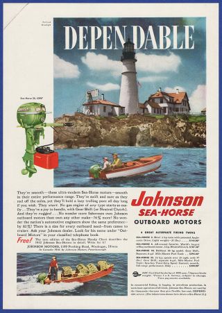 Vintage 1952 Johnson Sea - Horse 25 Outboard Motors Boating Ephemera 50 