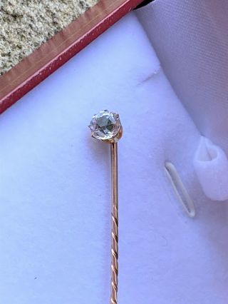 Antique 9ct Solid Gold Stick / Tie Pin - Rock Crystal Head