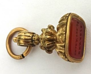 Antique Victorian 12k Gold Fob Carnelian Intaglio Seal Fob Genesis Ch 31 2.  5g