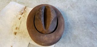 Antique Wooden Millinery Hat Crown & Wood Brim Block Mold Form,  Fedora,  Marked
