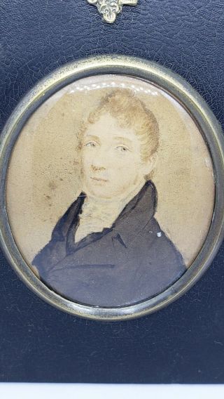 Antique Miniature Watercolor Portrait Painting on Paper of A Gentleman 2