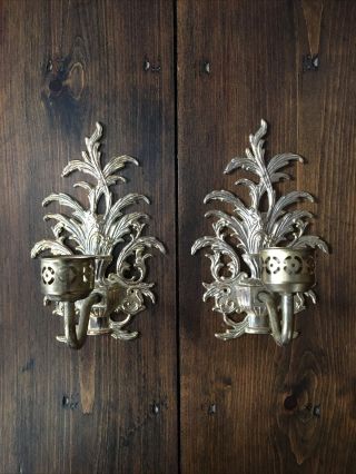 Vintage Cast Metal & Brass Hanging Candle Wall Sconces