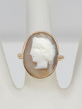 Antique Victorian 1870s Shell Carved Cameo 14k Yellow Gold Ring Big