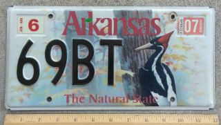 Arkansas License Plate 69bt Wildlife Game Fish Commission Red Woodpecker Bird