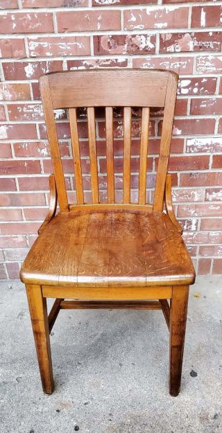 Antique Vtg Solid Oak Bankers Office Chair Roll Top Desk Library Lawyers Chair
