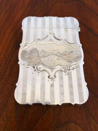 American Coin Silver Card Case Engraved Mountain Scene