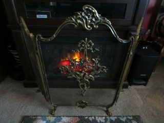 Vintage French Rococo Louis Xvi Style Ornate Brass Folding Fireplace Screen