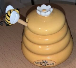 Vintage Ceramic Bee Hive Honey Pot Jar With Lid