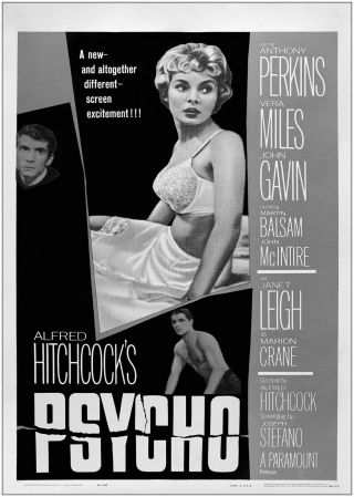 Psycho Vintage Movie Poster Art Print Black & White Card Or Canvas