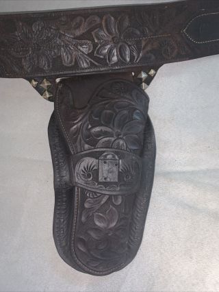 C.  P.  Shipley Leather Cowboy Gun Holster Belt Vintage Antique