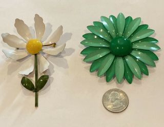 Two Large Vintage Enamel Flower Pins By Robert