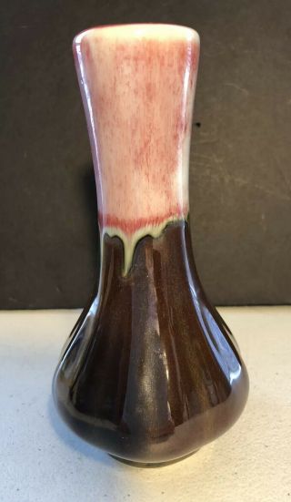 Hosley Tm Potteries Vintage Art Ceramic Bud Vase Drip Glaze Red Brown 6 1/4 Inch
