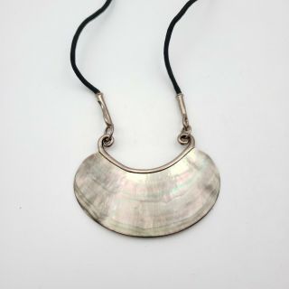 Vintage/modern Sterling Silver 925 Mop Abalone Collar Necklace Black Cord
