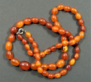 Antique Polish Or German Butterscotch Oval Beads Amber Necklace L - 19th Century