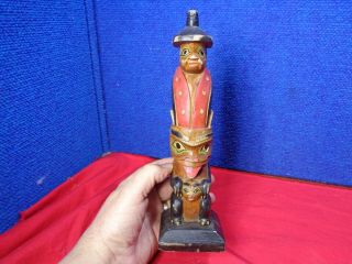 Estate Find Carved Wooden Paint Decorated Totem Pole