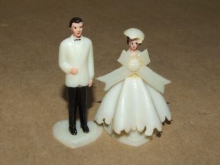 VTG 50s Mid Century Mini Celluloid Bride & Groom Wedding Cake Topper Set 2.  25 