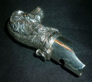 Cast Sterling Silver Novelty Dogs Head Combined Vesta And Whistle,  Mid 20th C.