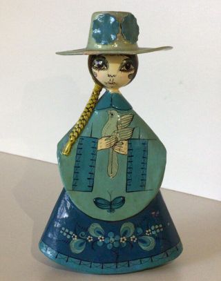 Sermel Tonala Jal Paper Mache Vintage 7 1/2” Handmade - Painted Figurine Mexico