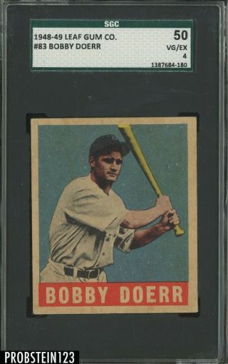 1948 - 49 Leaf Gum Co.  83 Bobby Doerr Boston Red Sox Sgc 50 Vg - Ex 4