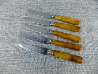 Vintage Butter Knife Set With Butterscotch Bakelite Handles By Glo - Hill