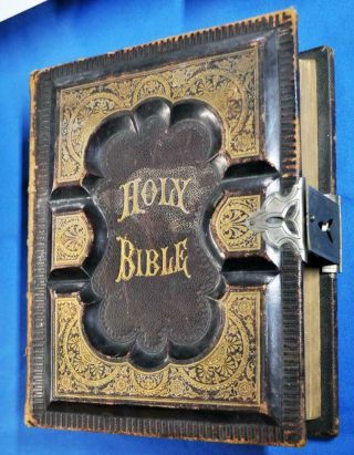 Antique Brass Bound Family Bible C.  1885 Old/new Testament Nat.  Publishing