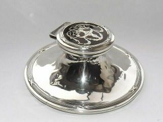 Antique Edwardian Pique Faux Tortoiseshell & Solid Silver Sterling Inkwell 1907
