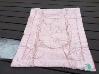 Vintage Quiltex Satin Baby Blanket With Bunny Pink Blue
