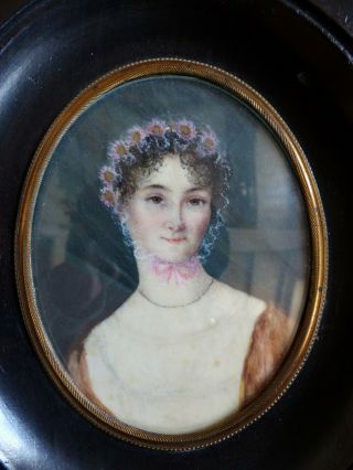 Large Antique Early 19th Century Elegant Lady Miniature Portrait 1830 