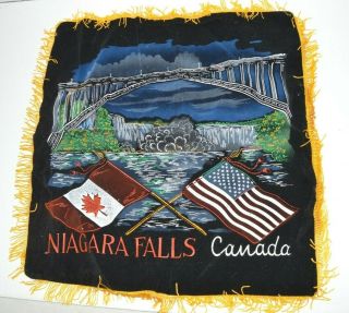 Vintage Velvet Niagara Falls Canada Souvenir Pillow Sham Case Us Flag 16x17