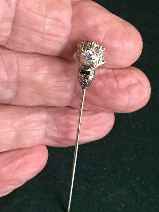 Antique Art Deco 10k White Gold.  38 Ct Diamond & Synthetic Sapphire Stick Pin