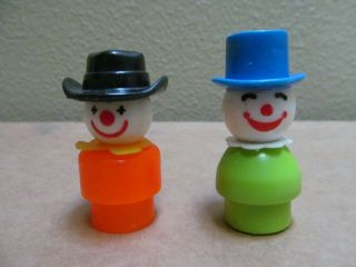 2 Vintage Fisher Price Little People Circus Clowns - Green & Orange