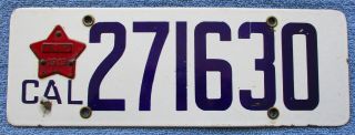 1919 California Porcelain License Plate W/matching Year Tab