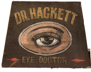 Antique Eye Doctor Hand Painted Wooden Window Sign Optician Optical Wood