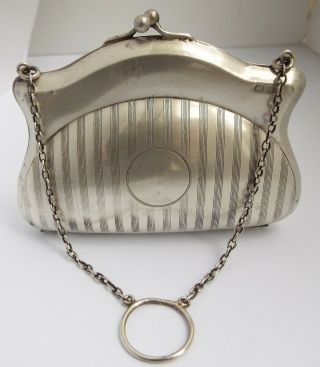 Large Decorative English Antique 1919 Solid Silver Ladies Handbag Purse